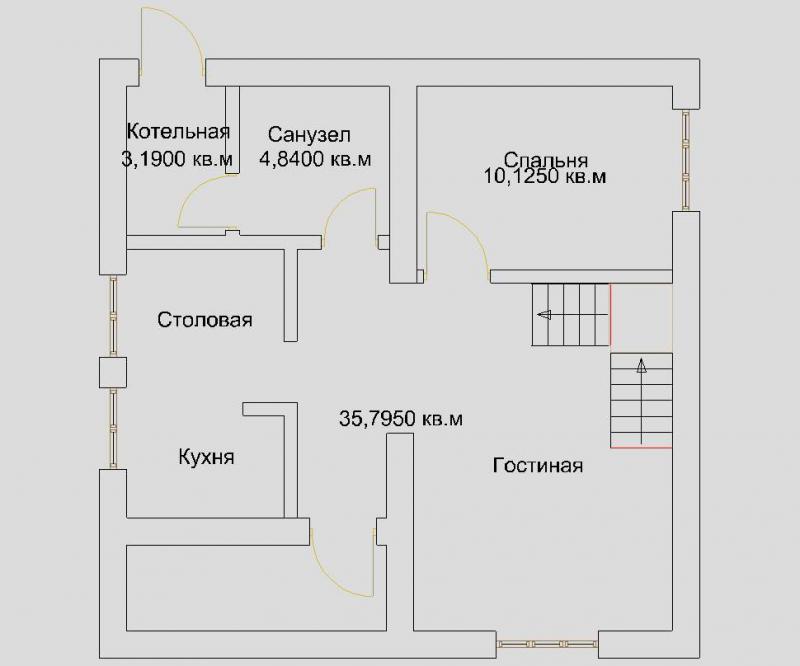 Первый этаж двухэтажного коттеджа